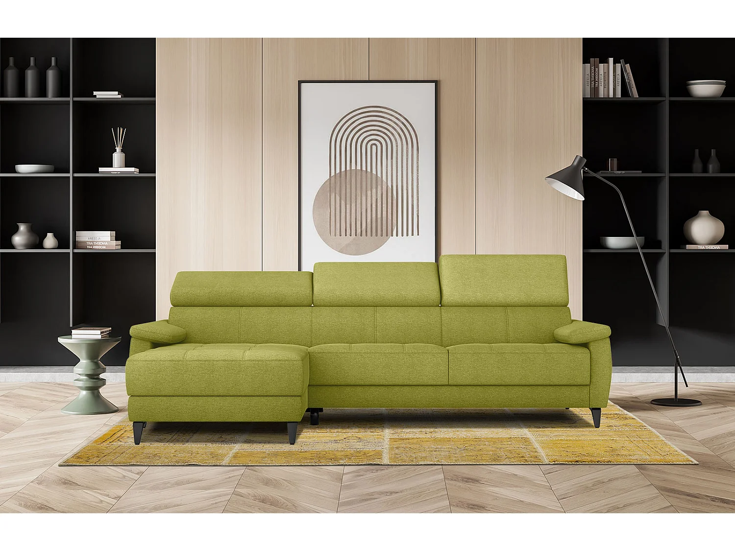 TAUNUS Ecksofa 4-Sitzer links mit verstellbare Kopfstützen, limettengrün