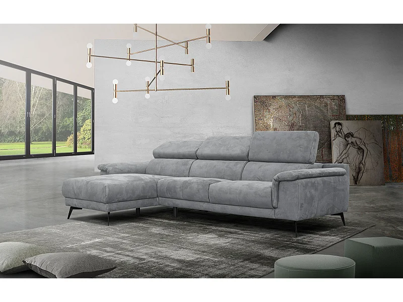 FIERO Ecksofa 4-Sitzer links mit verstellbare Kopfstützen, grau