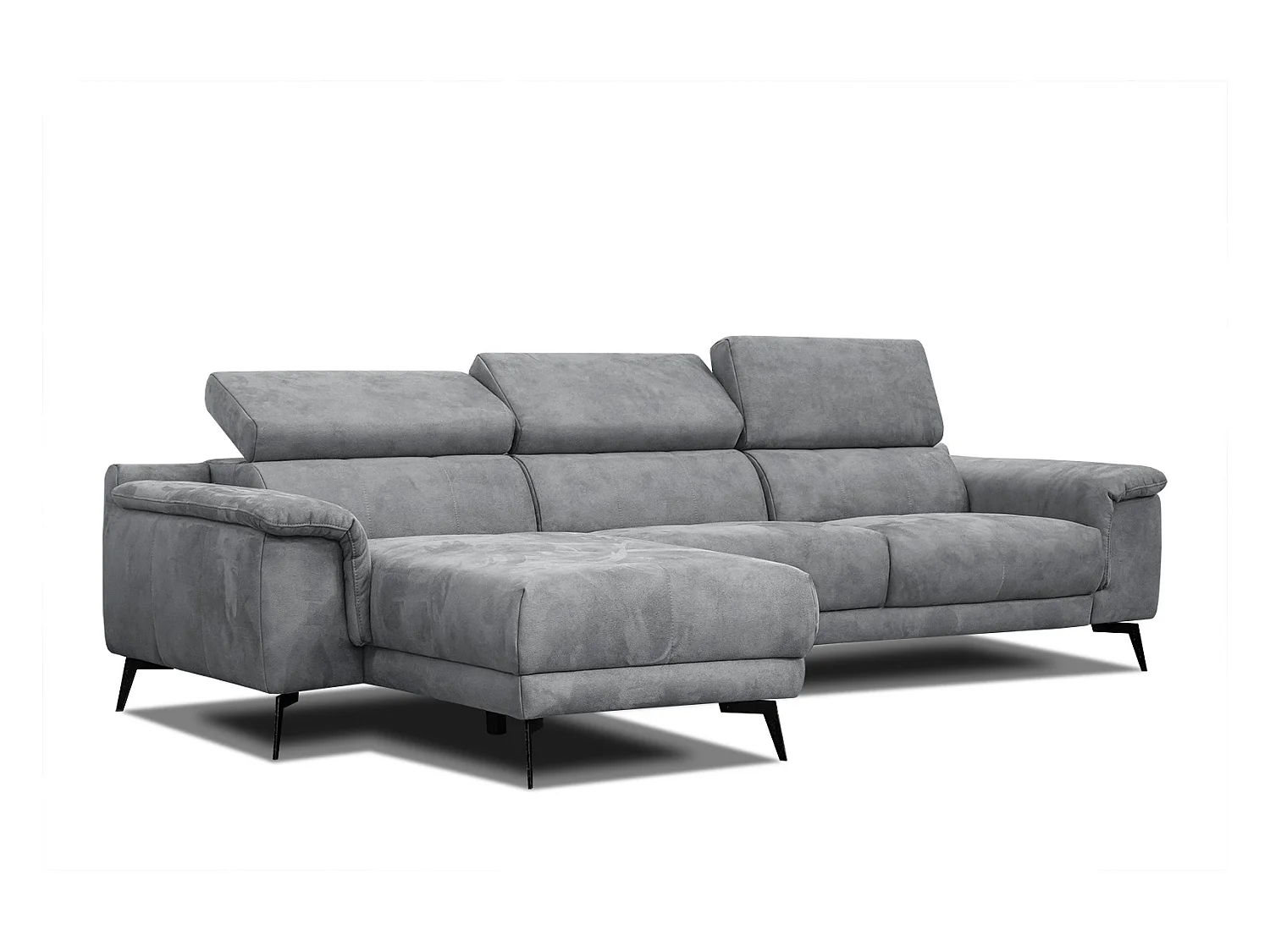 FIERO Ecksofa 4-Sitzer links mit verstellbare Kopfstützen, grau