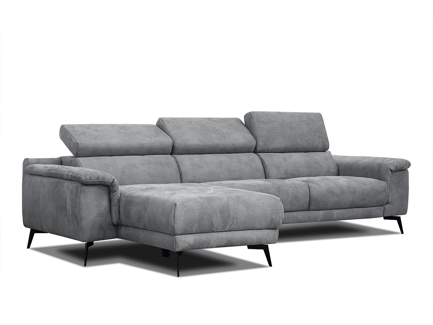 FIERO Ecksofa 4-Sitzer links mit verstellbare Kopfstützen, grau