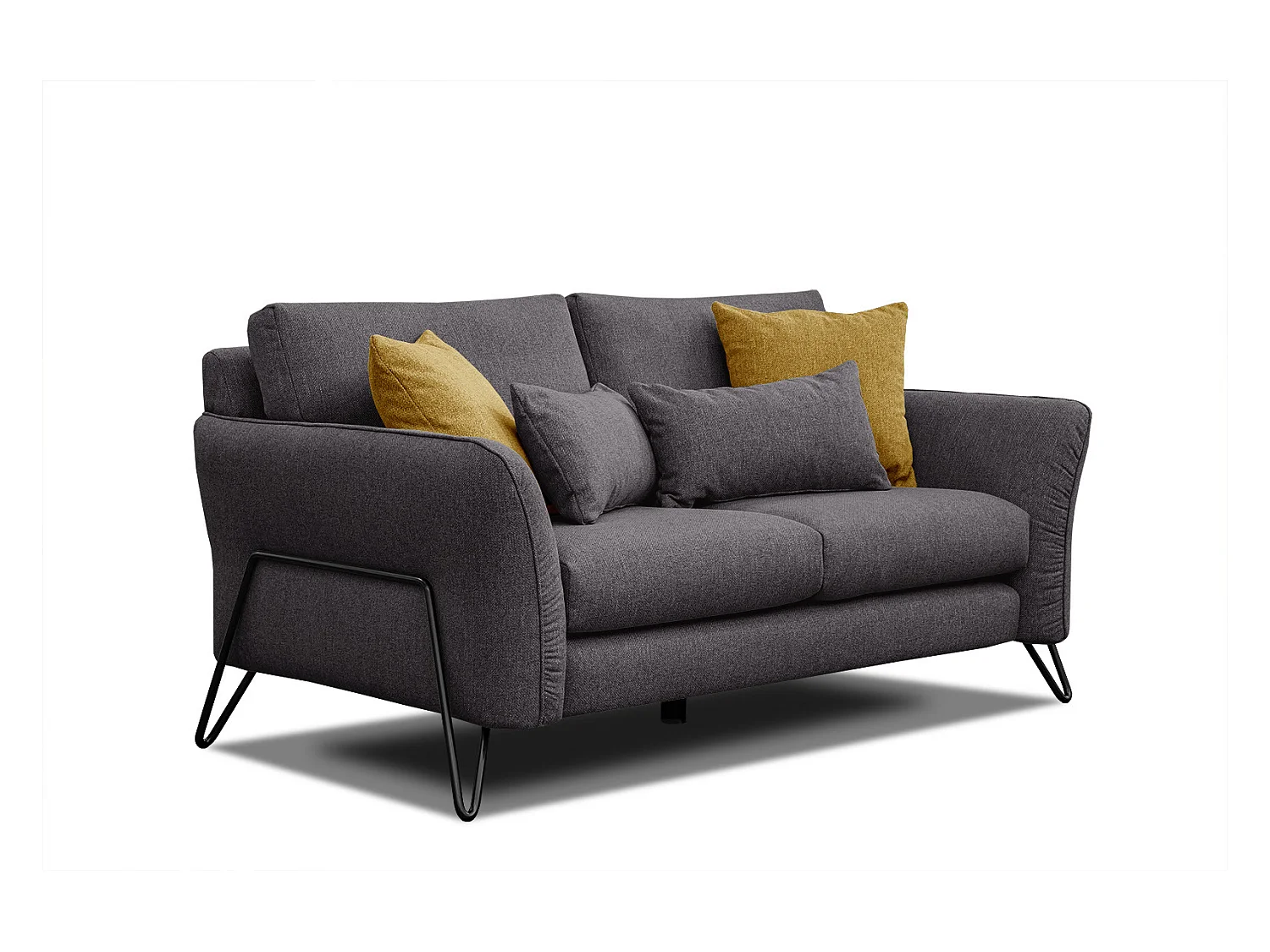 Canapé droit 2 places tissu gris foncé LOREM
