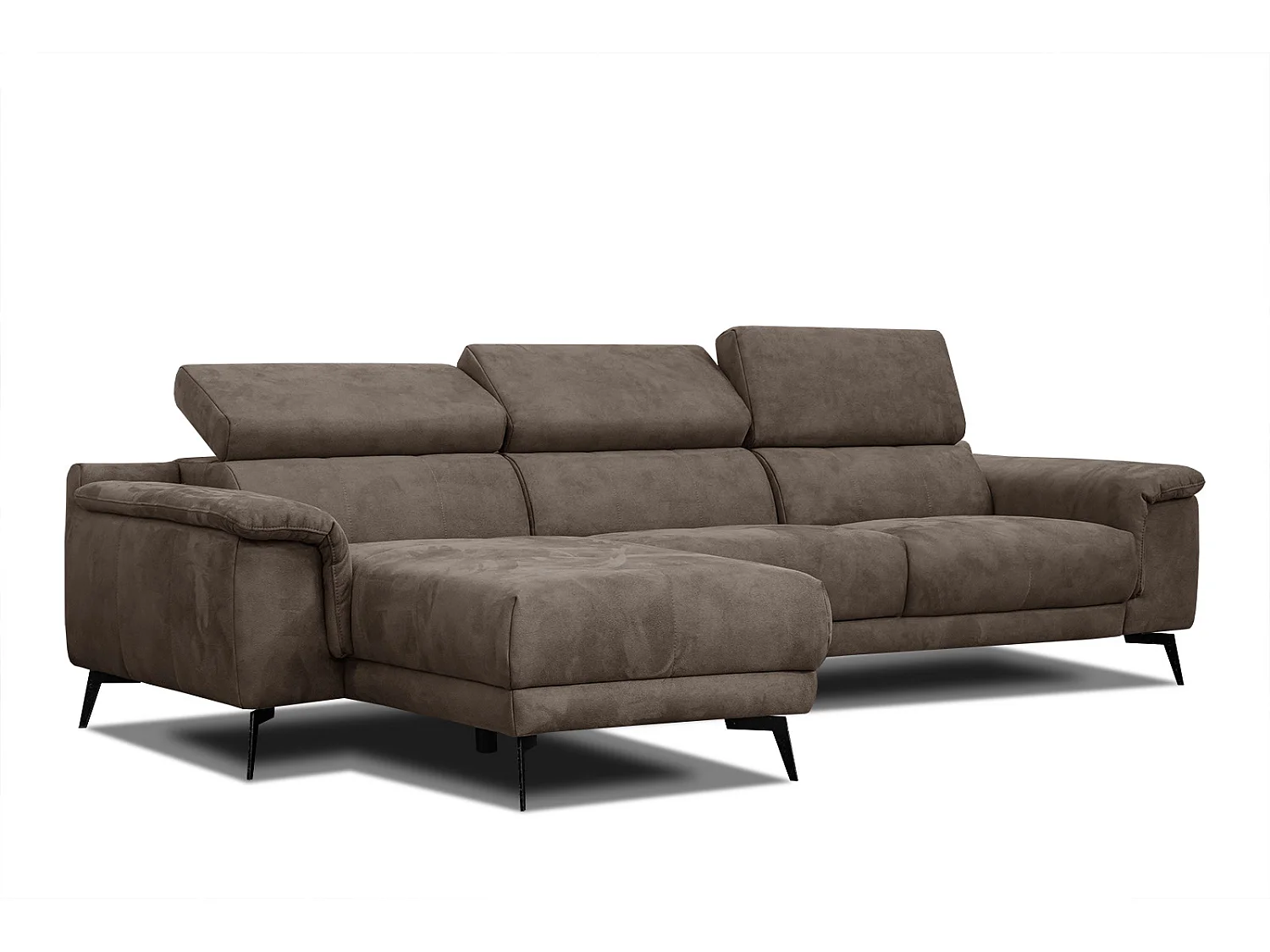 FIERO Ecksofa 4-Sitzer links mit verstellbare Kopfstützen, dunkelbraun