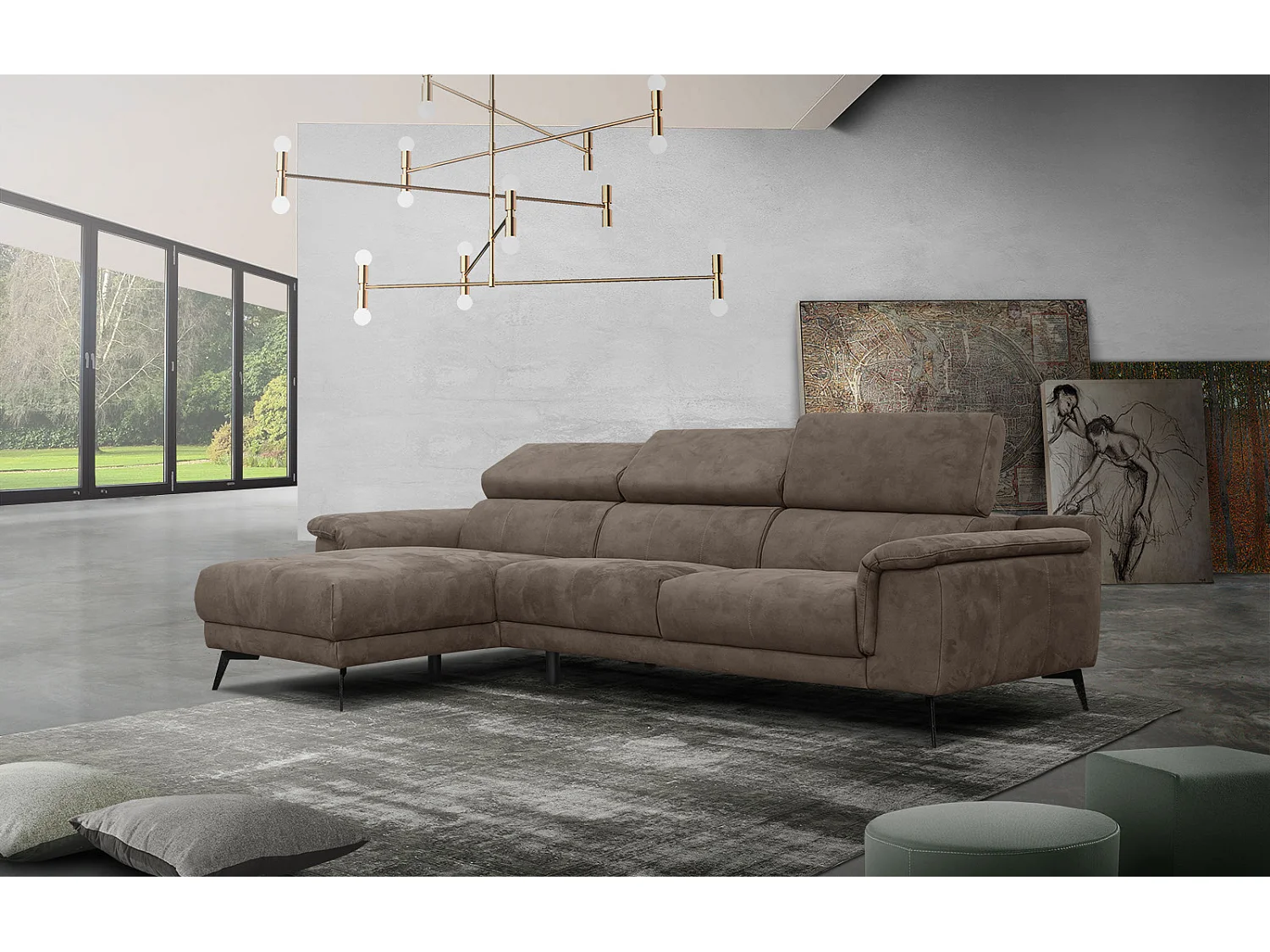 FIERO Ecksofa 4-Sitzer links mit verstellbare Kopfstützen, dunkelbraun