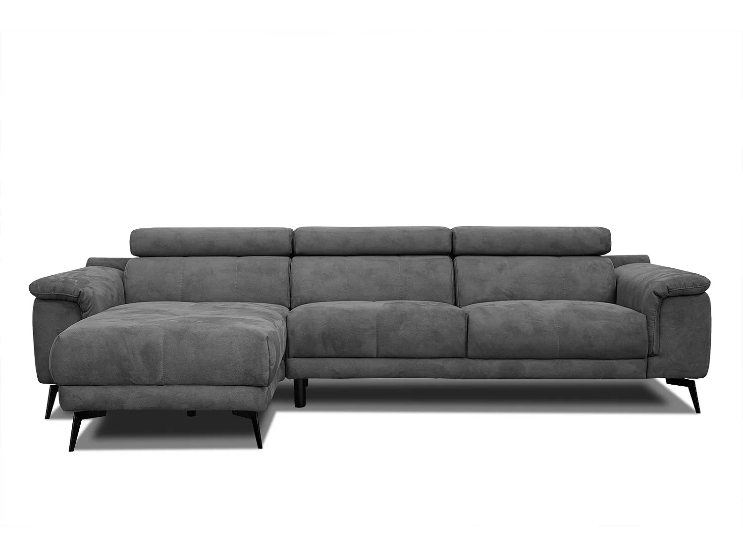 FIERO Ecksofa 4-Sitzer links mit verstellbare Kopfstützen, dunkelgrau