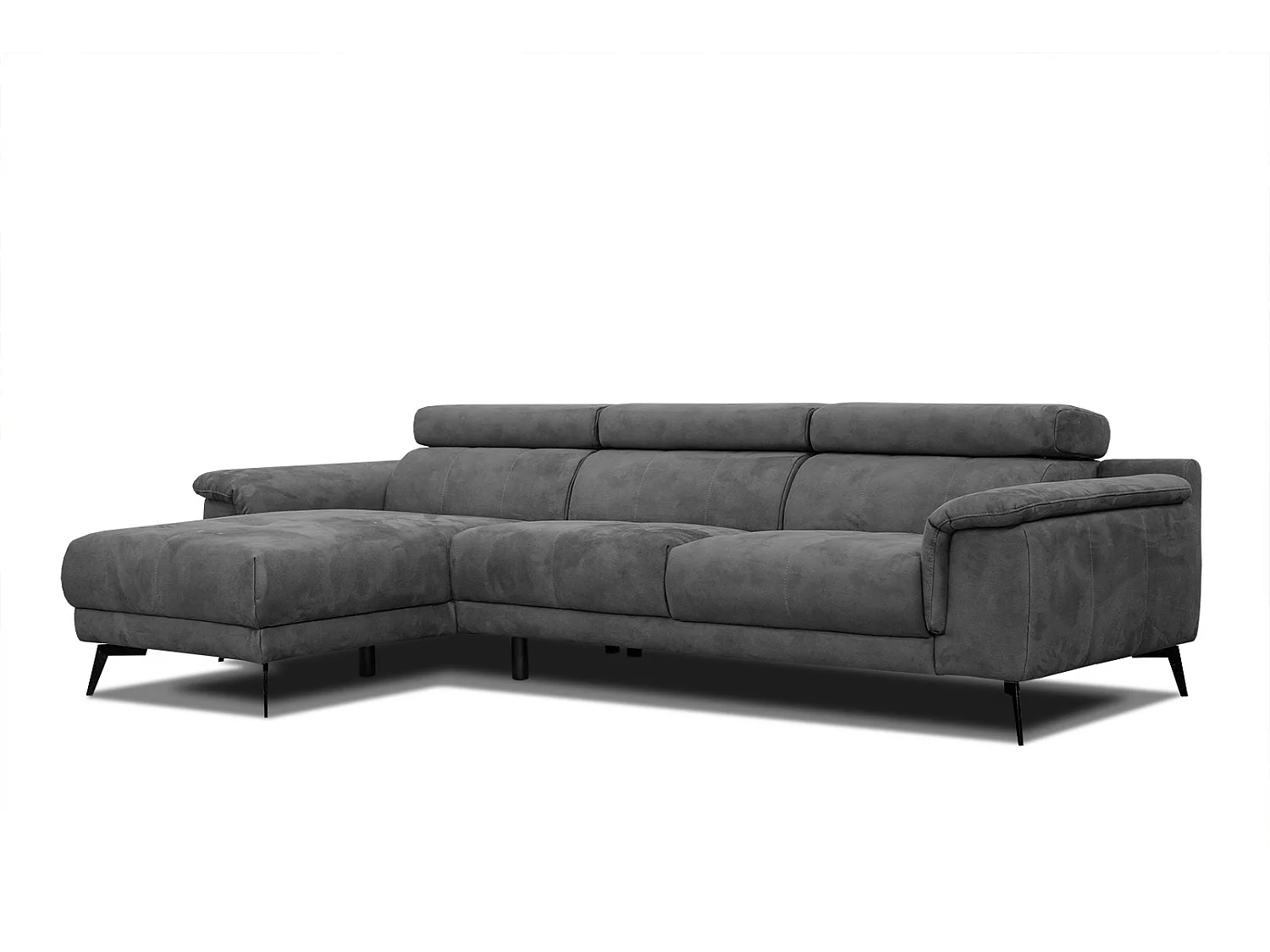 FIERO Ecksofa 4-Sitzer links mit verstellbare Kopfstützen, dunkelgrau