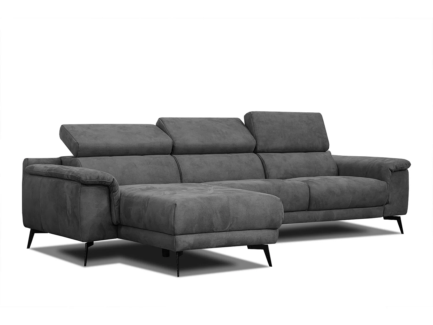 FIERO Ecksofa 4-Sitzer links mit verstellbare Kopfstützen, dunkelgrau