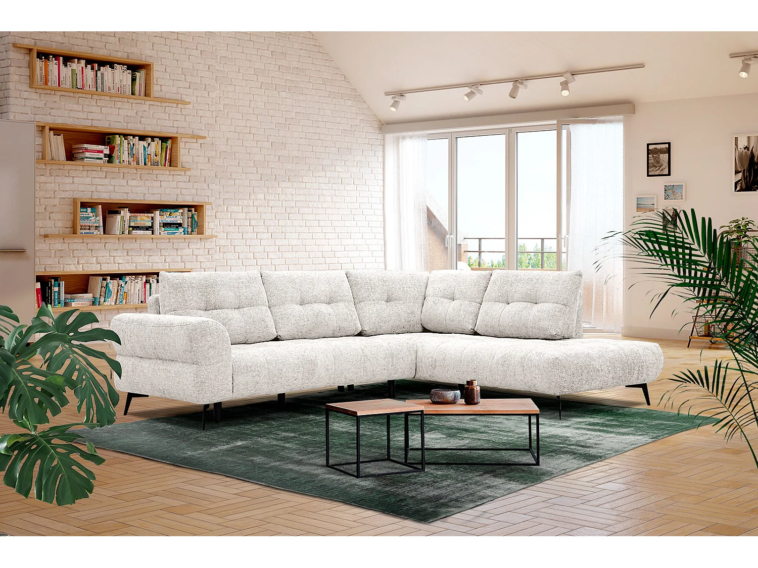 SALVINI Ecksofa 5-Sitzer rechts, ecru