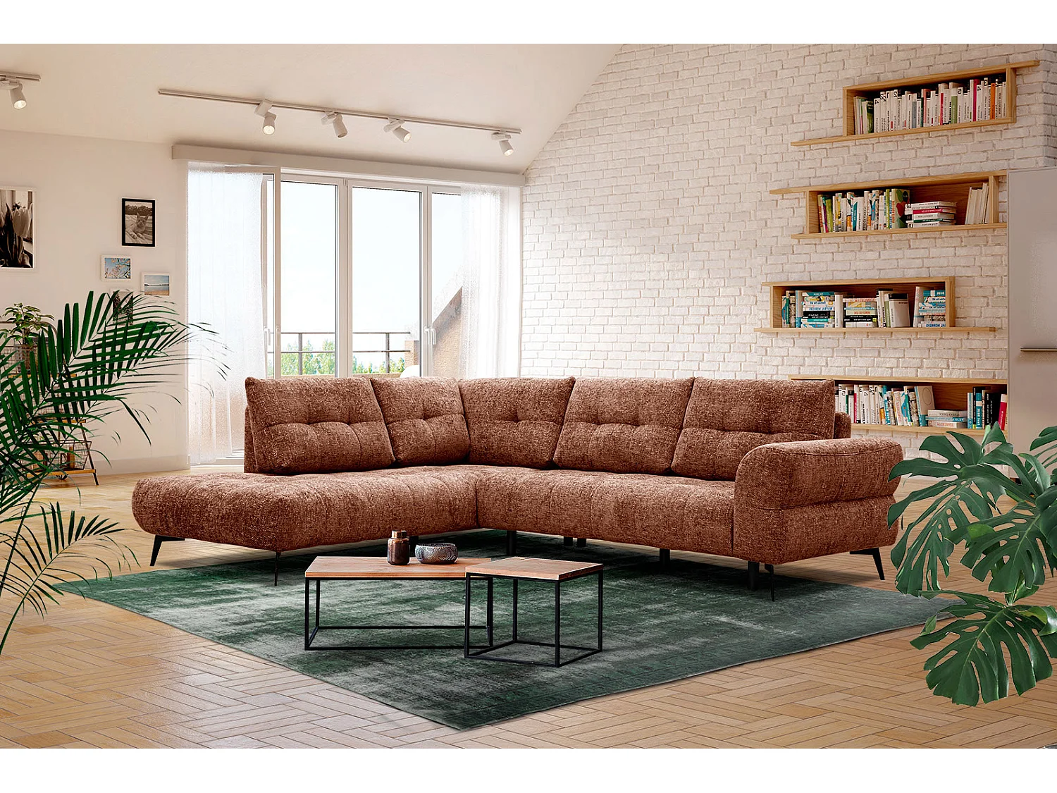 SALVINI Ecksofa 5-Sitzer links, dunkelorange