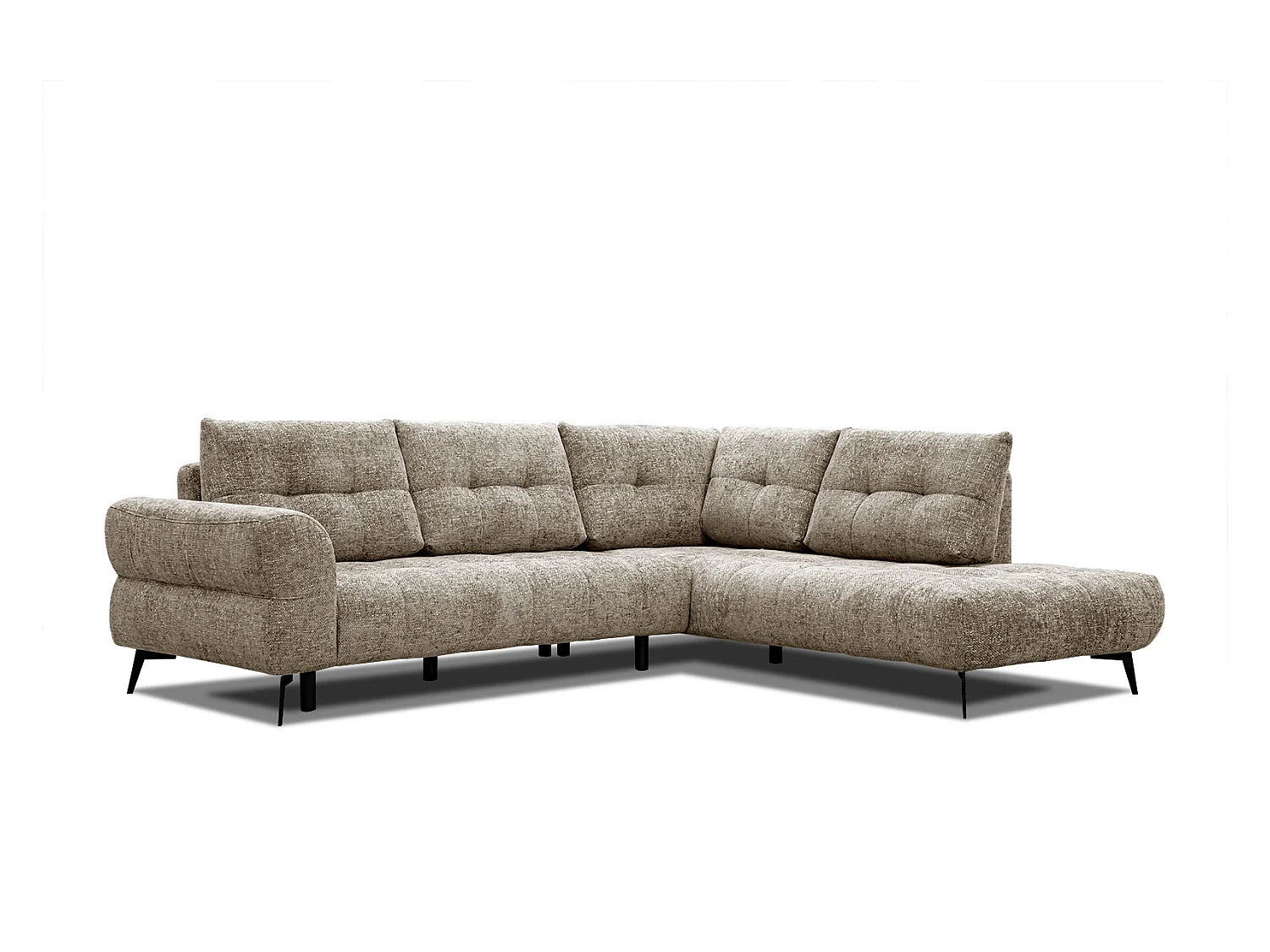 Canapé d'angle droit 5 places tissu beige foncé