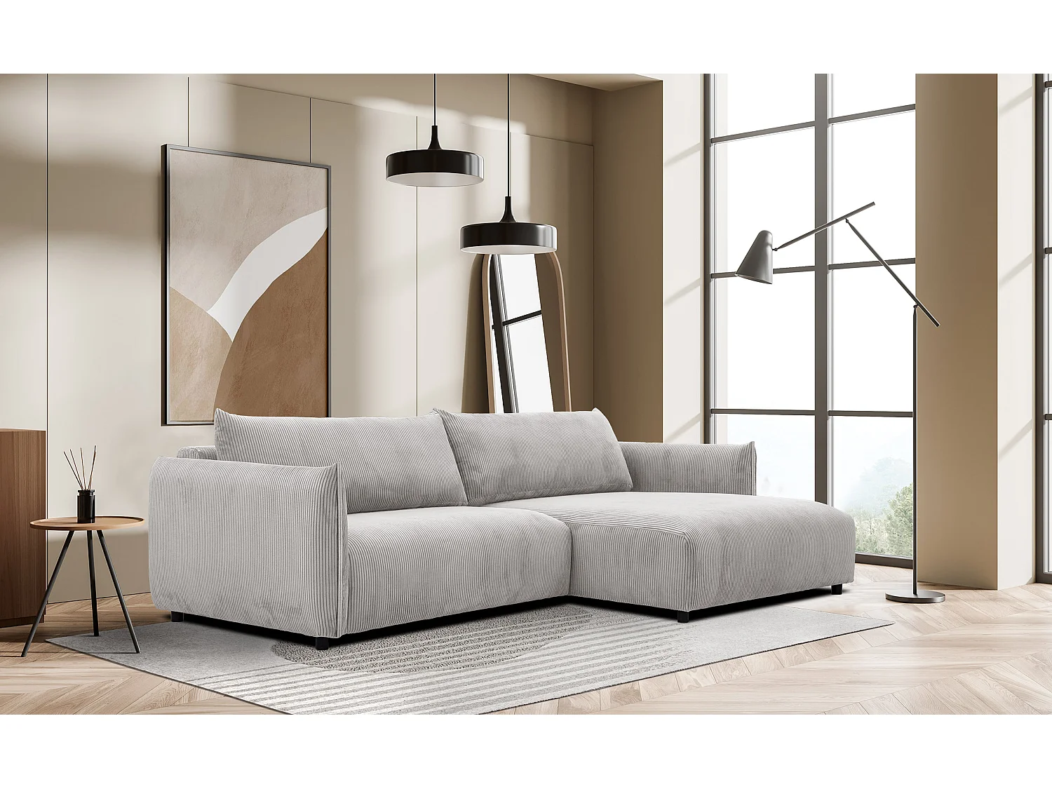 TAUER Ecksofa 5-Sitzer, perlweiß