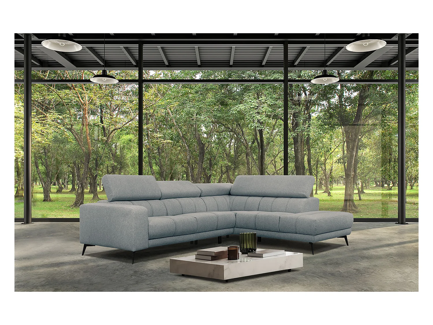 MORELLO Ecksofa 5-Sitzer rechts mit verstellbare Kopfstützen, mint