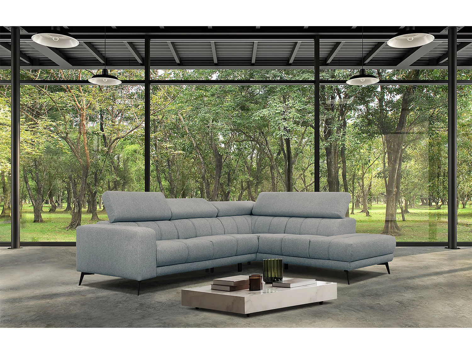 MORELLO Ecksofa 5-Sitzer rechts mit verstellbare Kopfstützen, mint