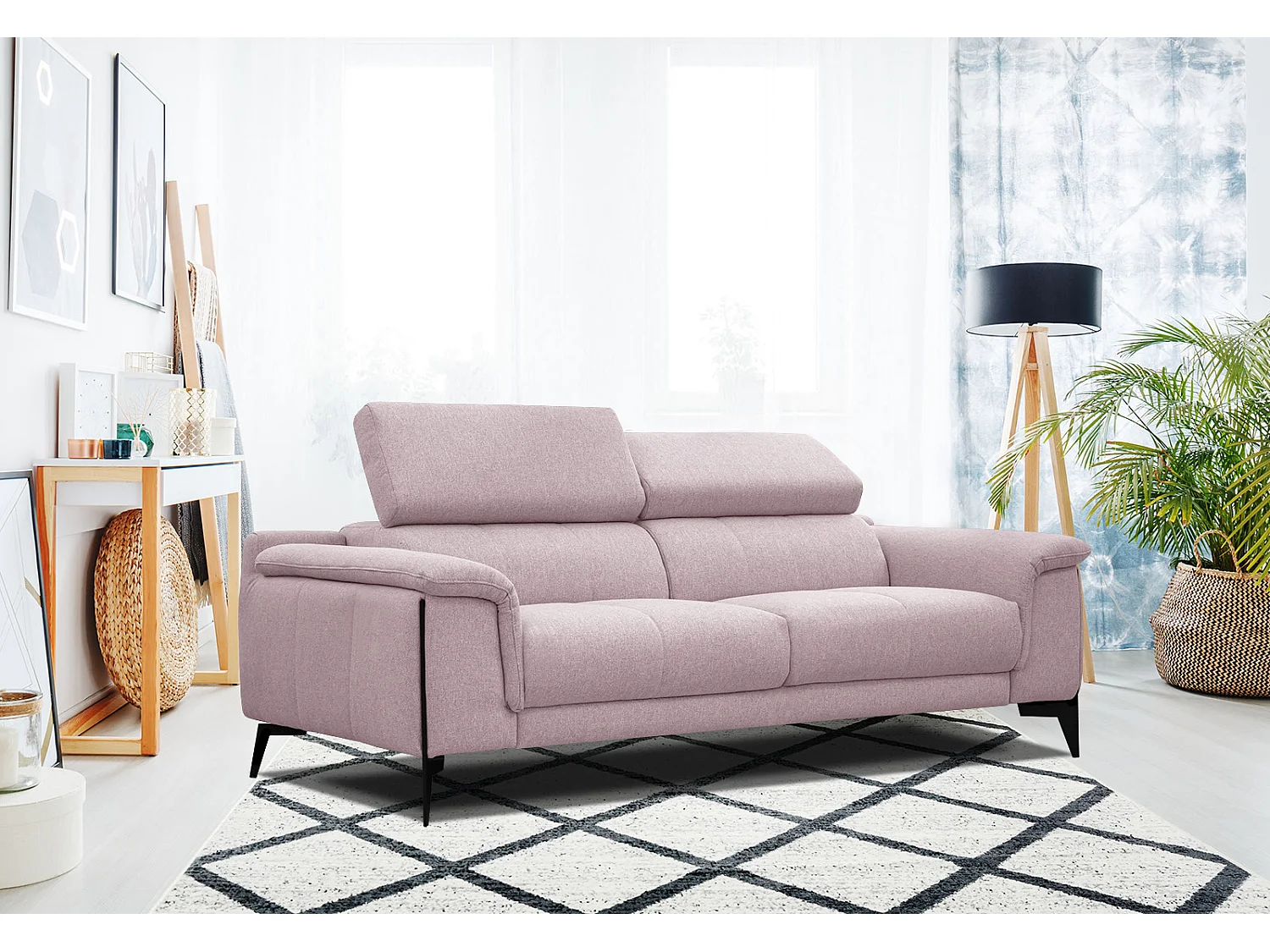 MATERA Sofa 3-Sitzer mit verstellbare Kopfstützen, rosé