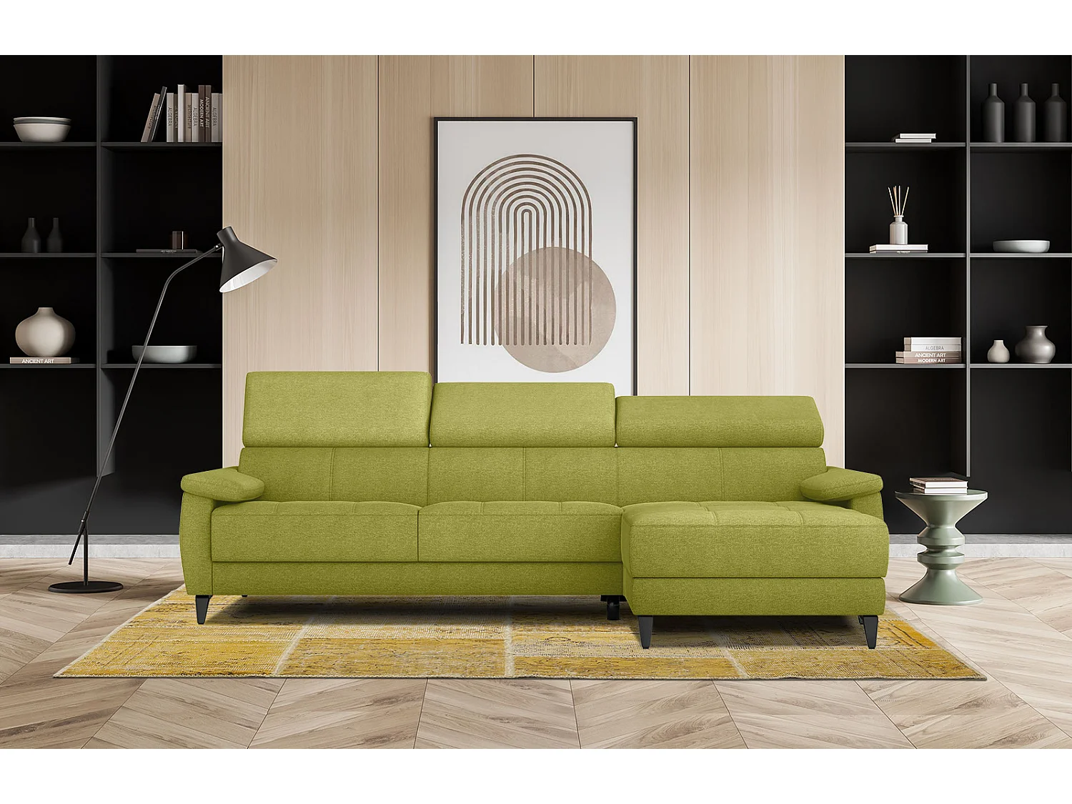 TAUNUS Ecksofa 4-Sitzer rechts mit verstellbare Kopfstützen, limettengrün