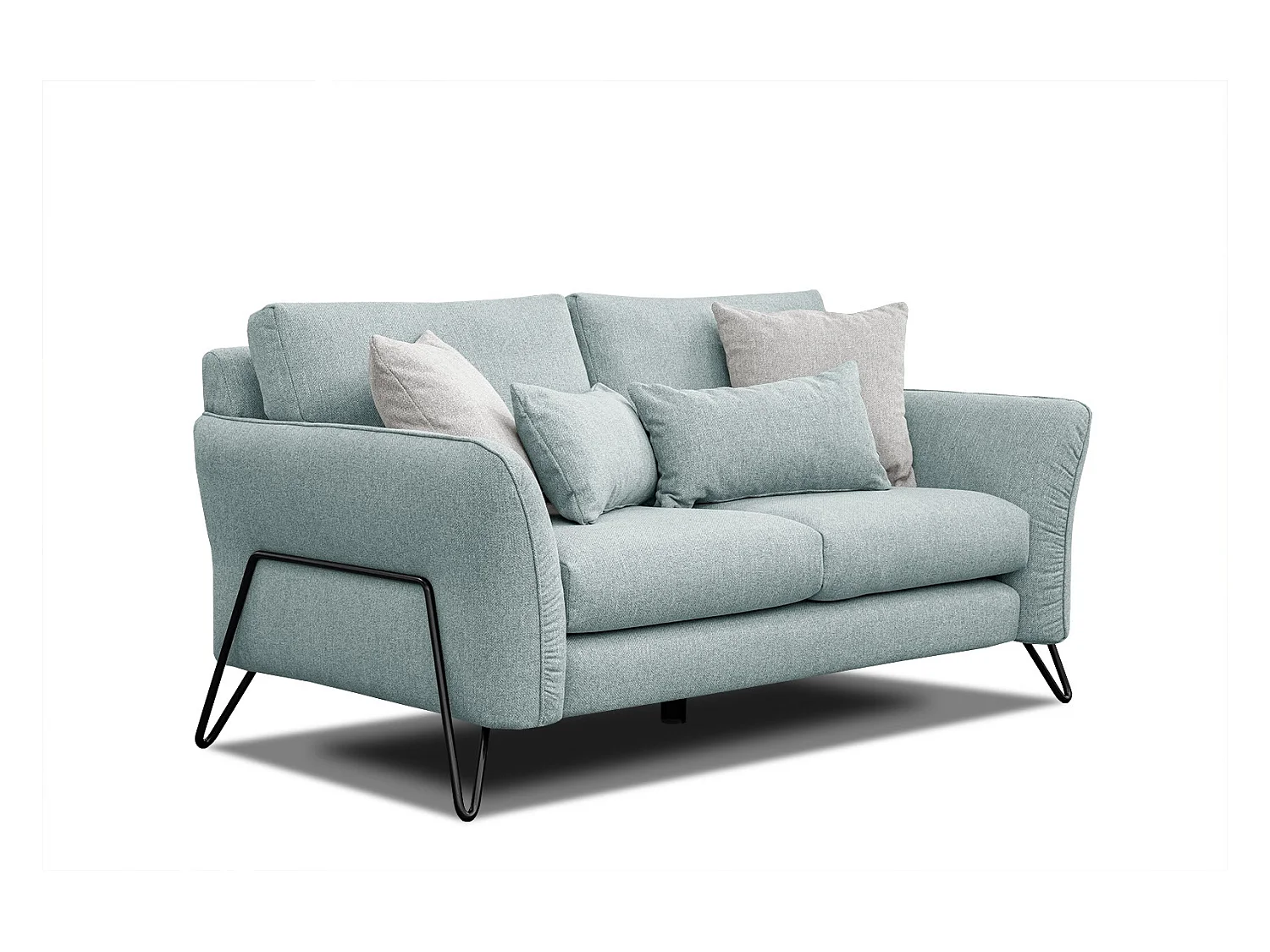 Canapé droit 2 places tissu bleu turquoise LOREM