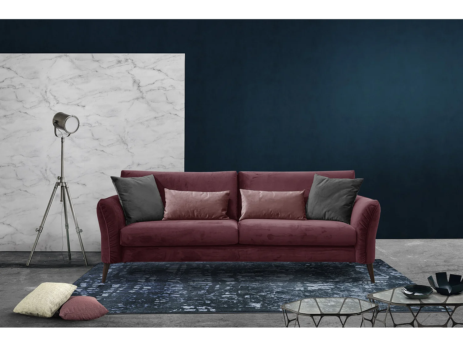 FIGARI Sofa 3-Sitzer, bordeaux