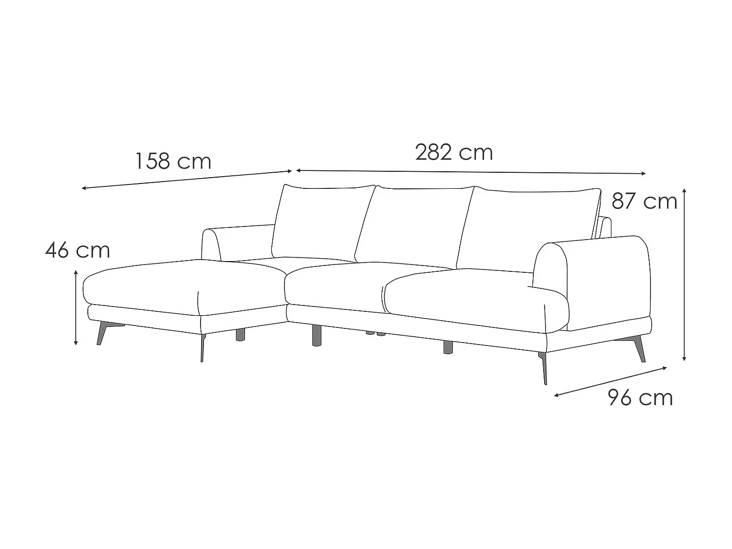ADRIA Ecksofa 4-Sitzer links, silbergrau