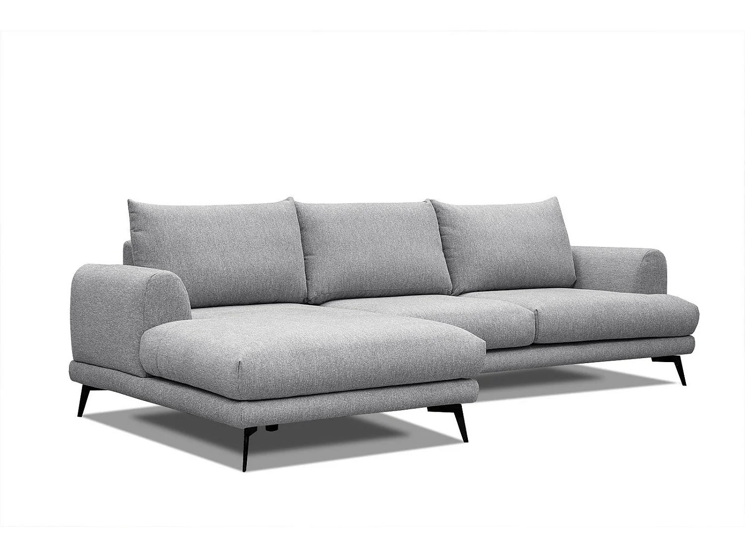 Canapé d'angle gauche 4 places tissu gris clair - ADRIA