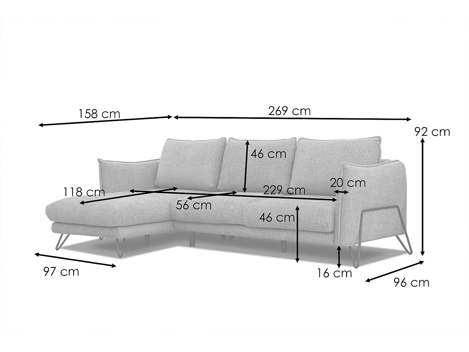 HOSTEN Ecksofa 4-Sitzer links, taupe