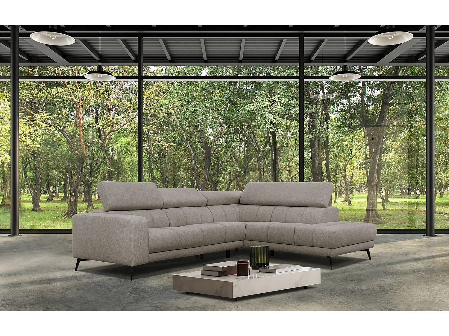 MORELLO Ecksofa 5-Sitzer rechts mit verstellbare Kopfstützen, taupe