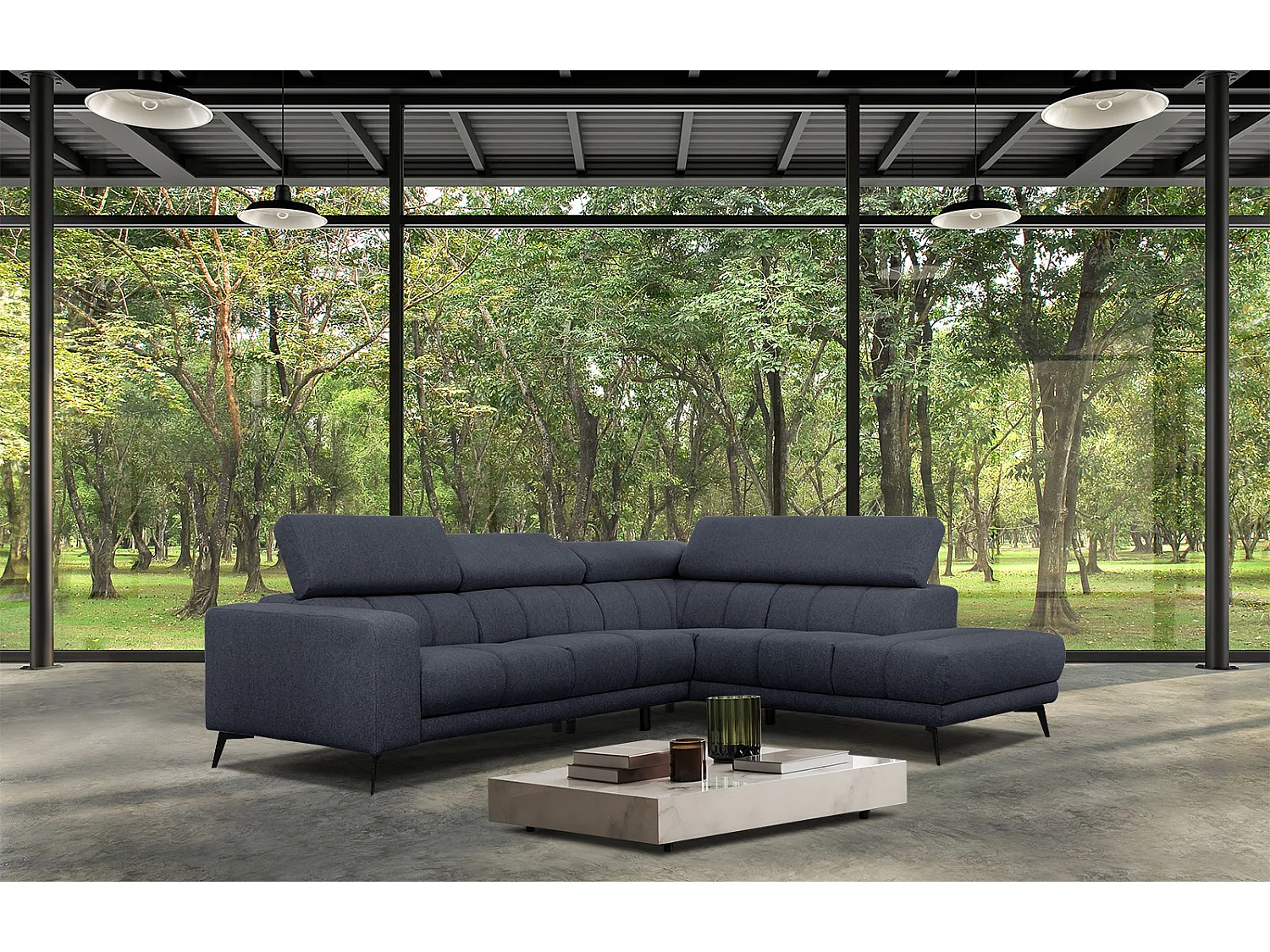 MORELLO Ecksofa 5-Sitzer rechts mit verstellbare Kopfstützen, marineblau