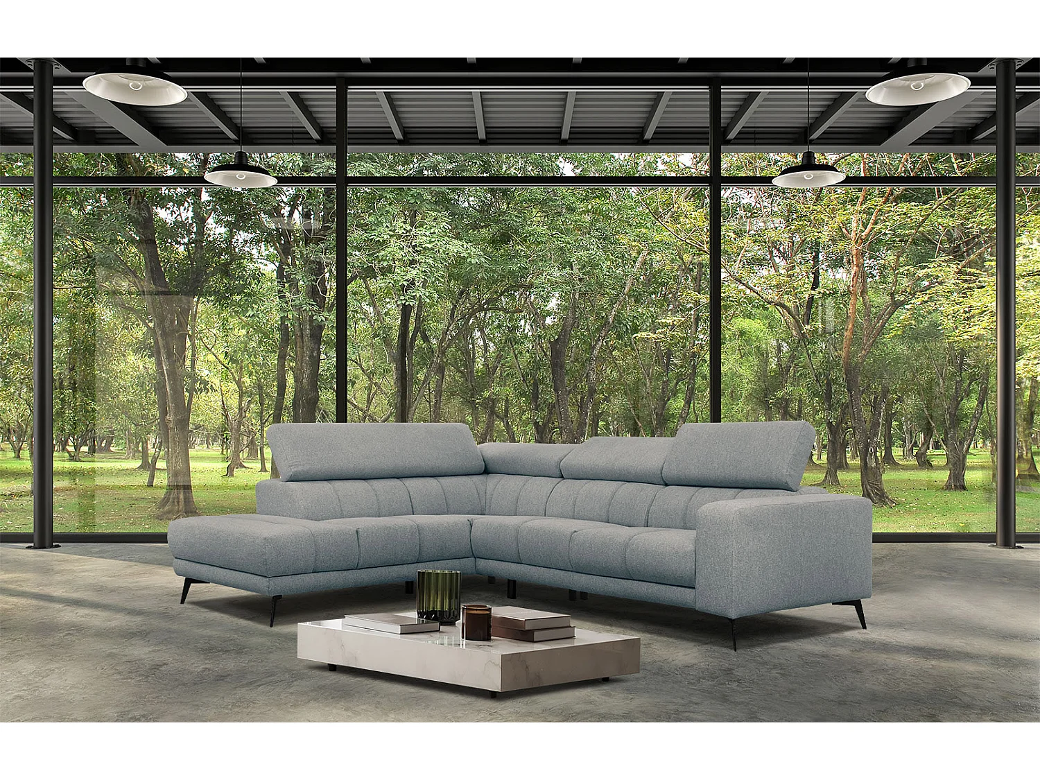 MORELLO Ecksofa 5-Sitzer links mit verstellbare Kopfstützen, mint