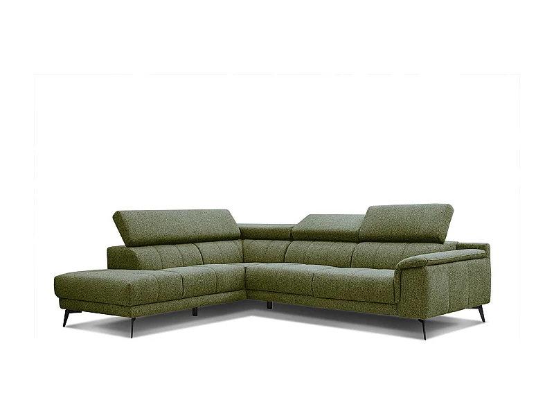 FIERO Ecksofa 5-Sitzer links mit verstellbare Kopfstützen, olive