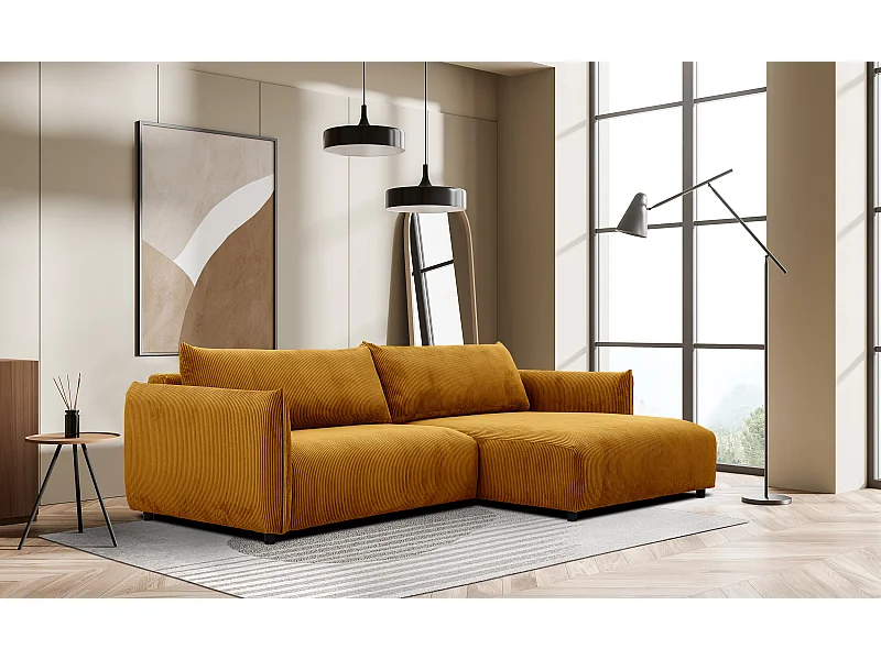 Canapé d'angle droit 4 places tissu safran - TAUER