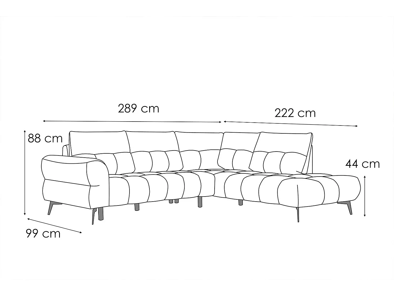 Canapé d'angle droit 5 places tissu gris