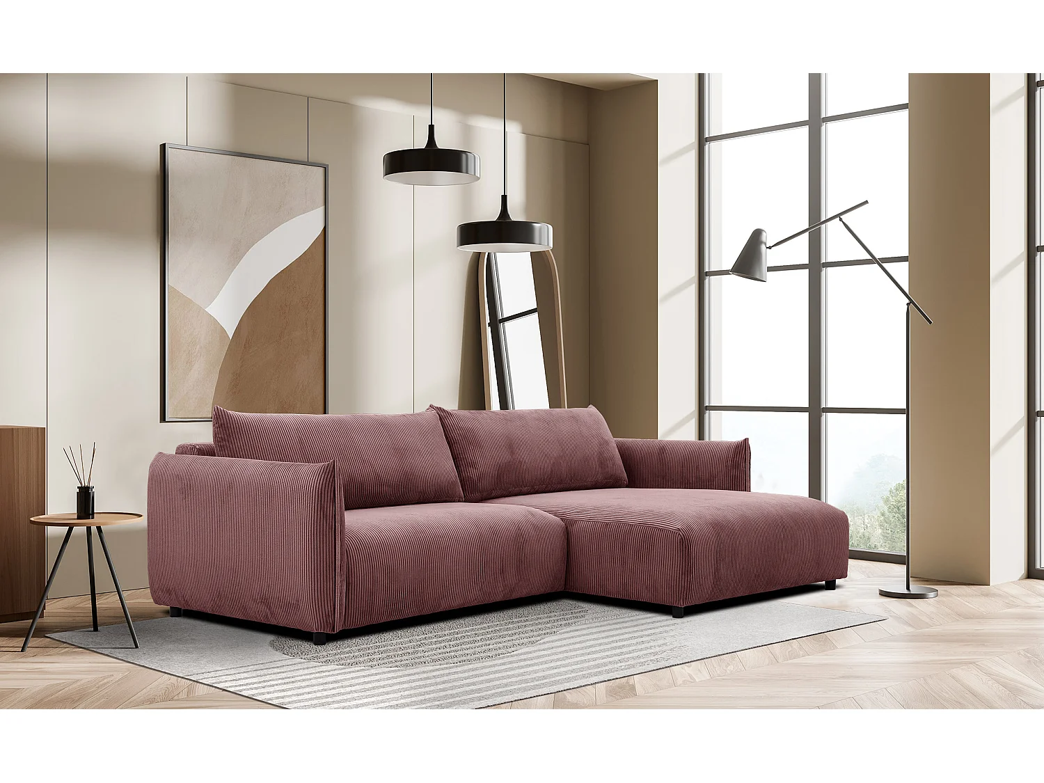 TAUER Ecksofa 5-Sitzer, altrosa