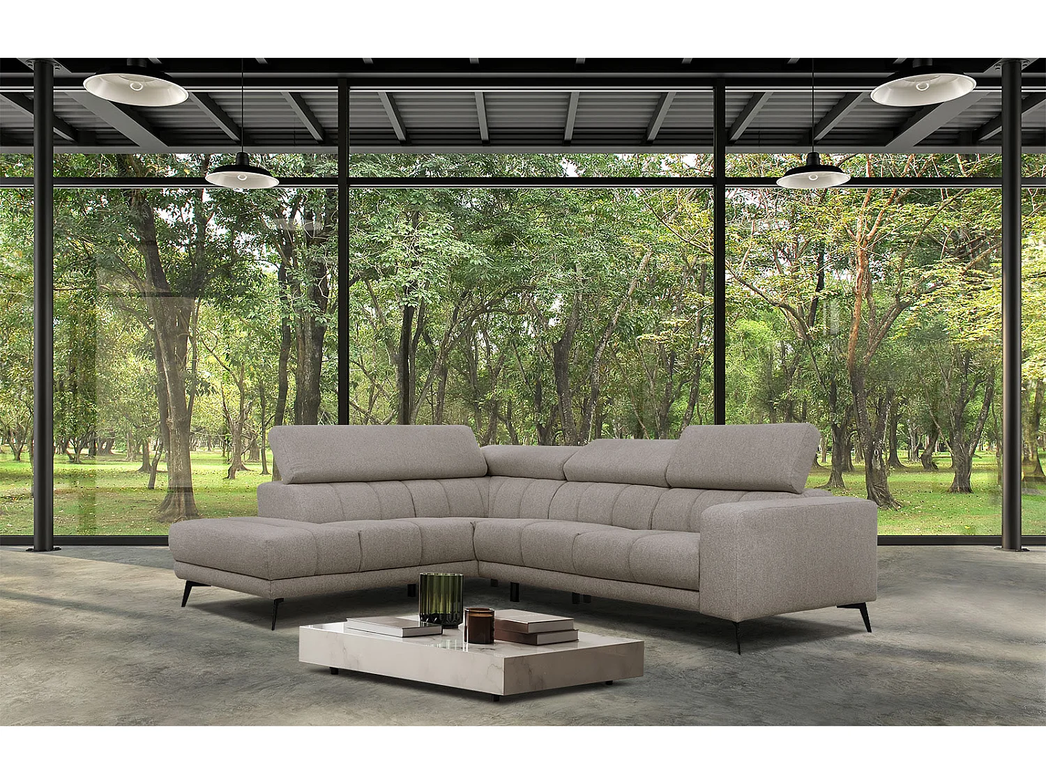 MORELLO Ecksofa 5-Sitzer links mit verstellbare Kopfstützen, taupe