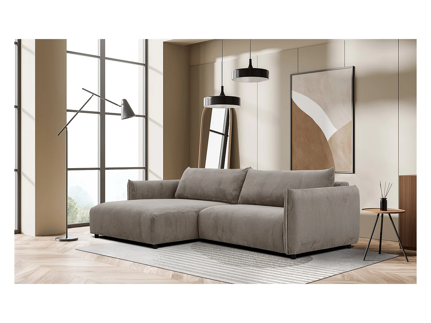 Canapé d'angle gauche 4 places tissu beige - TAUER