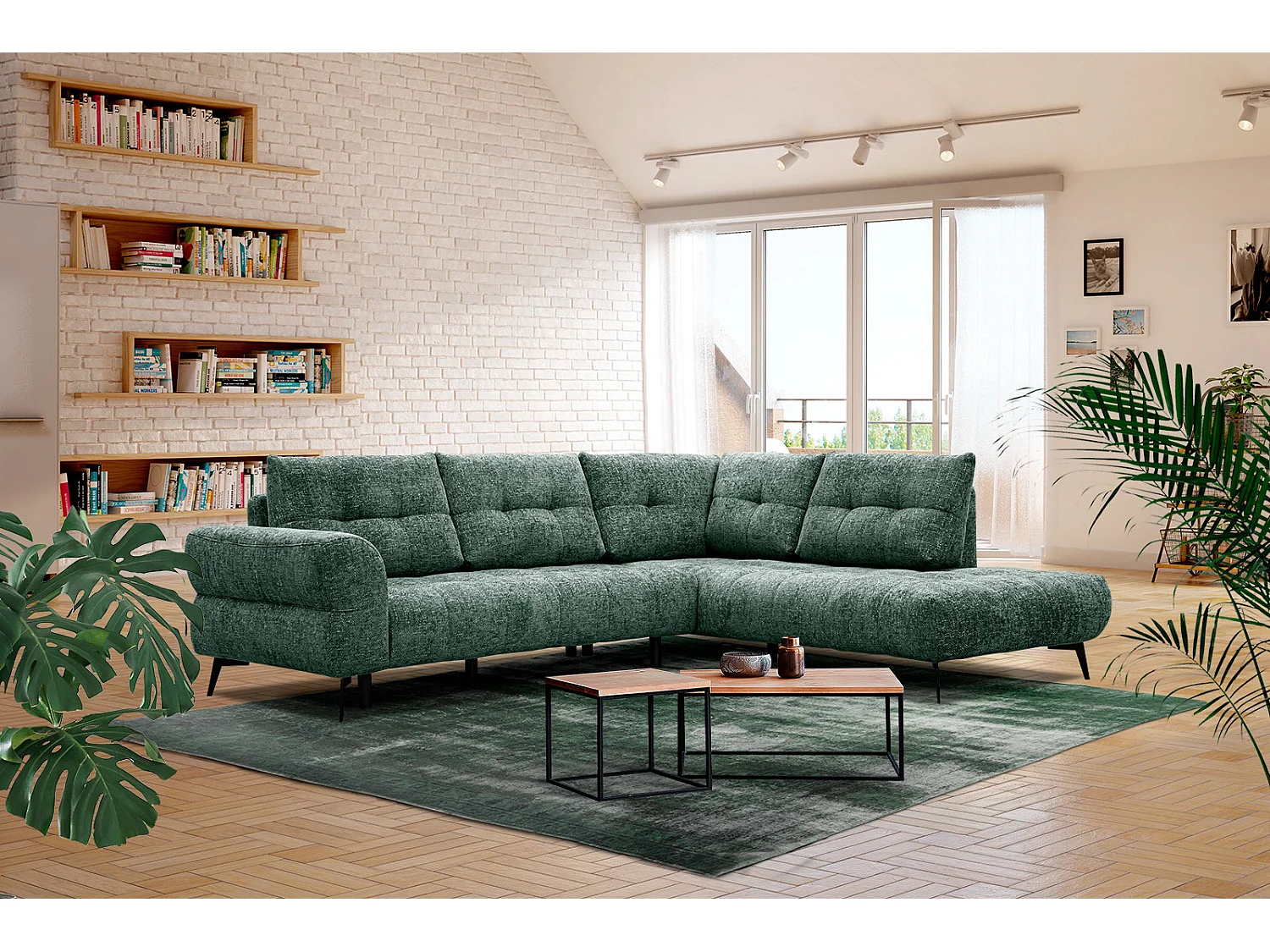 SALVINI Ecksofa 5-Sitzer rechts, smaragdgrün