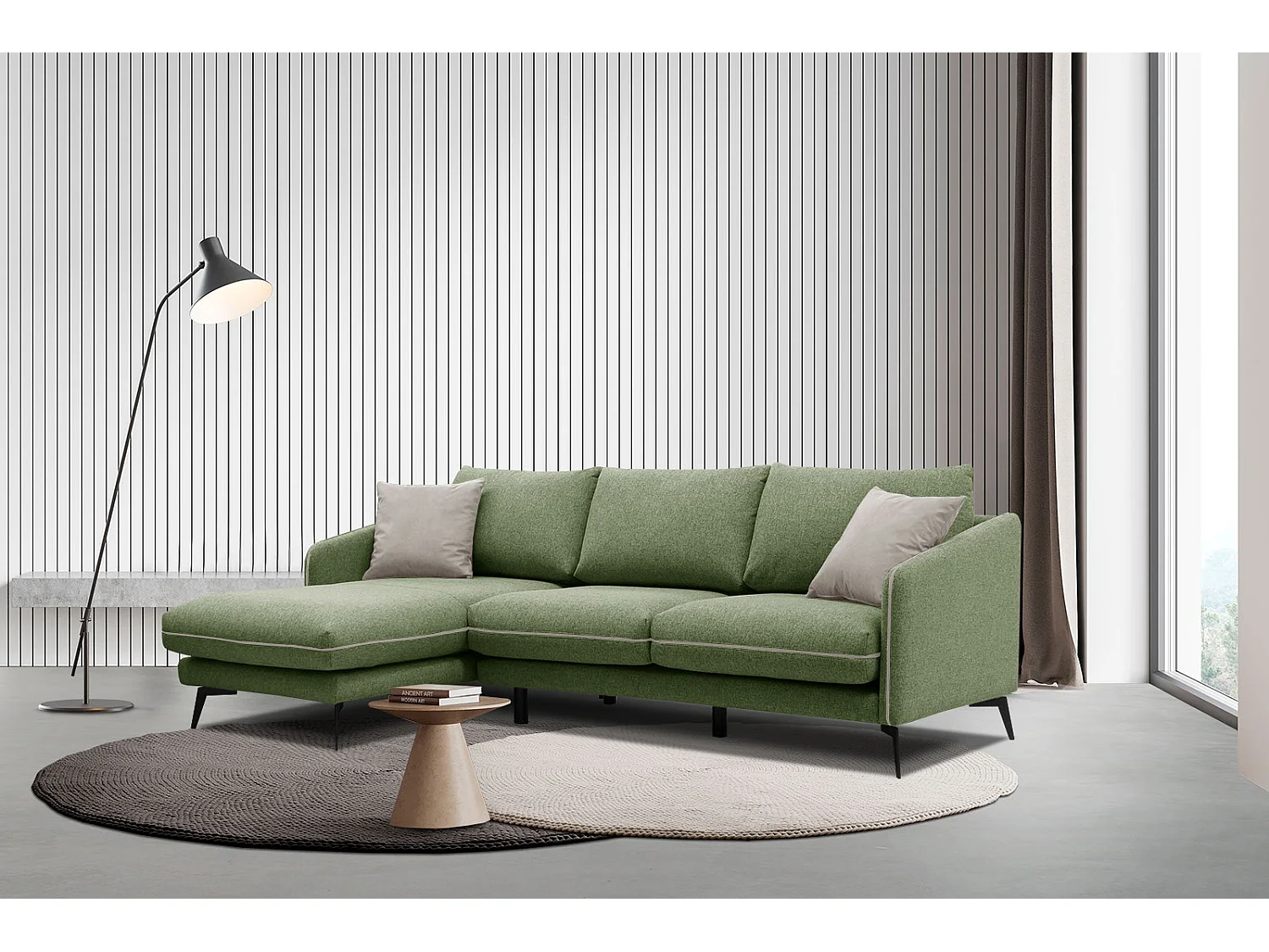 SOGEL Ecksofa 4-Sitzer links, olive