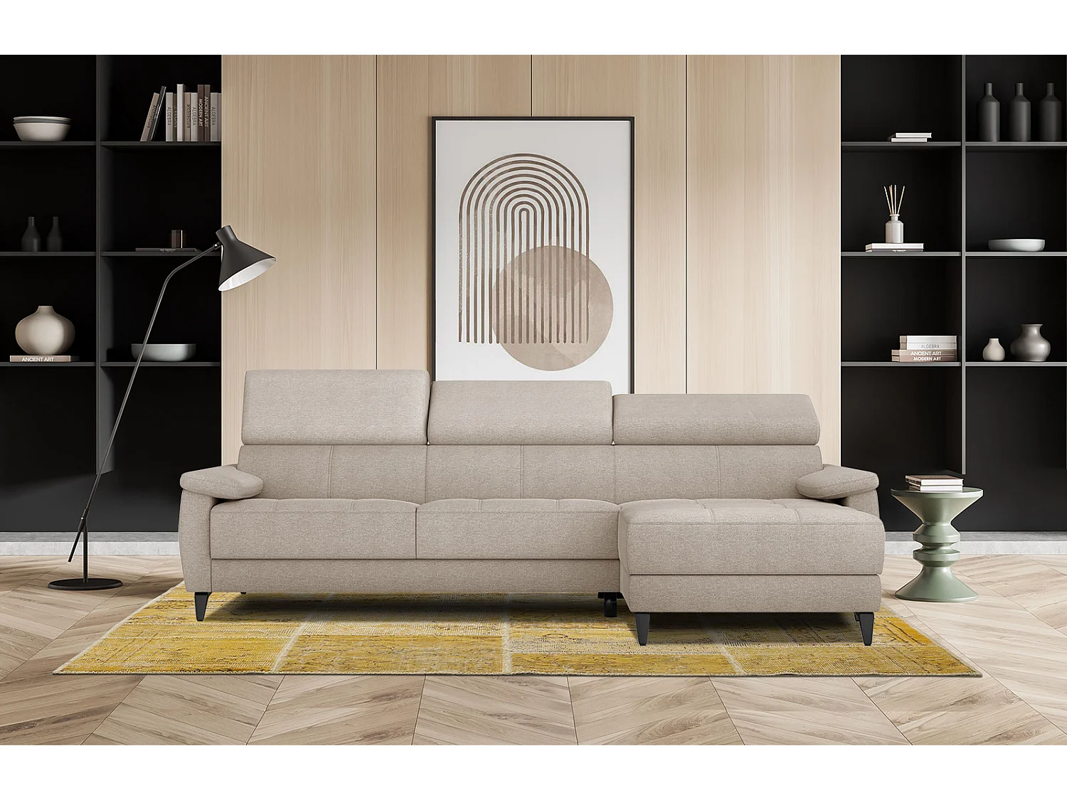TAUNUS Ecksofa 4-Sitzer rechts mit verstellbare Kopfstützen, beige