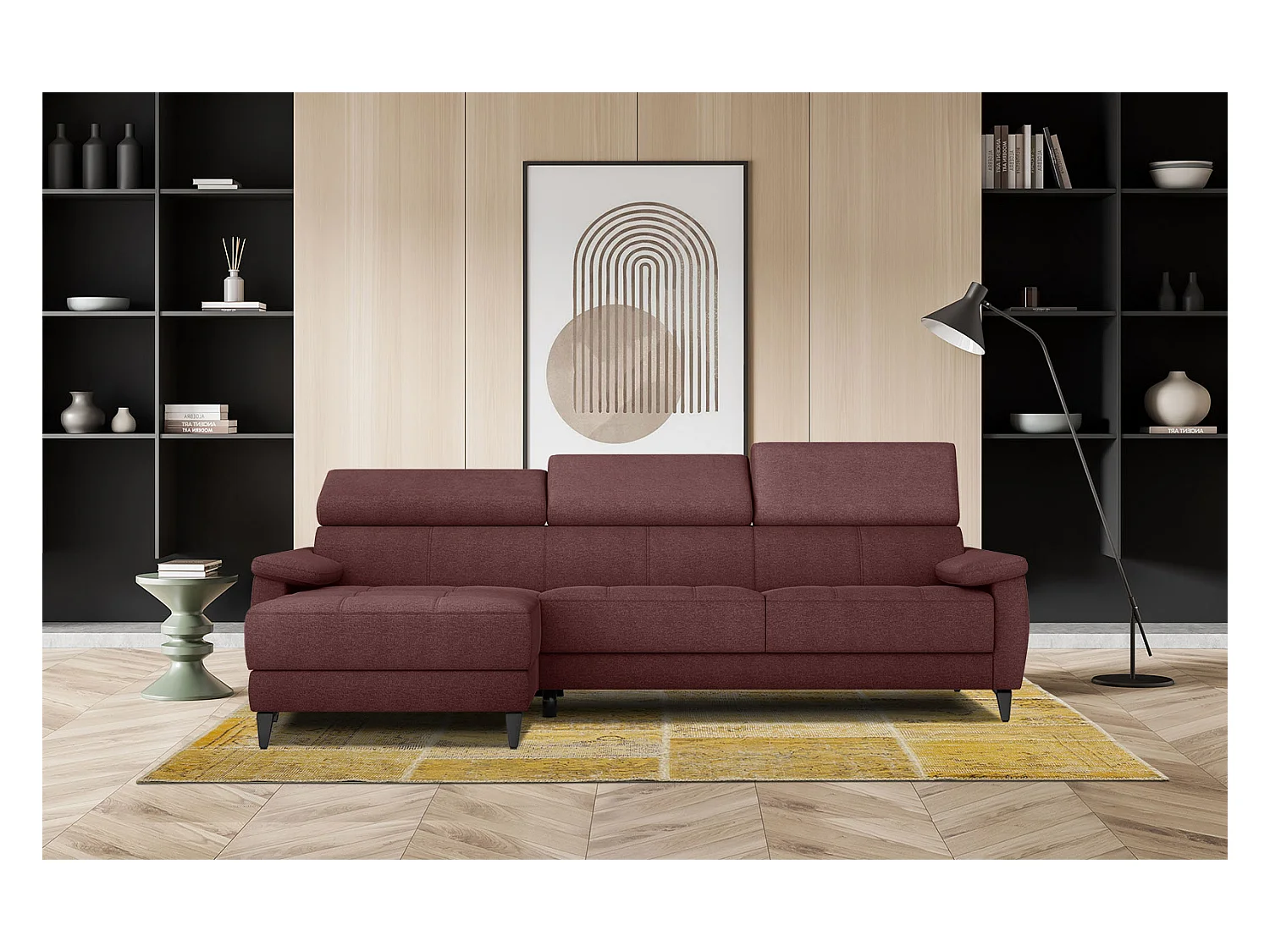 TAUNUS Ecksofa 4-Sitzer links mit verstellbare Kopfstützen, bordeaux