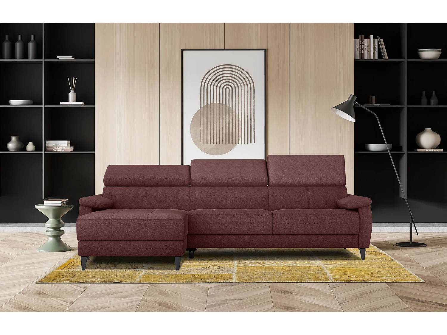 TAUNUS Ecksofa 4-Sitzer links mit verstellbare Kopfstützen, bordeaux