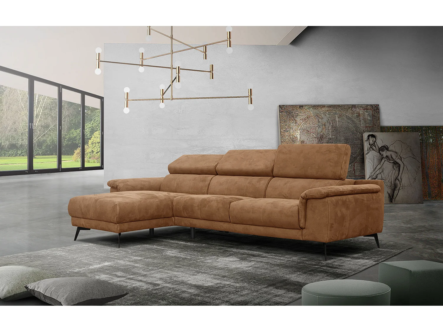 FIERO Ecksofa 4-Sitzer links mit verstellbare Kopfstützen, braun