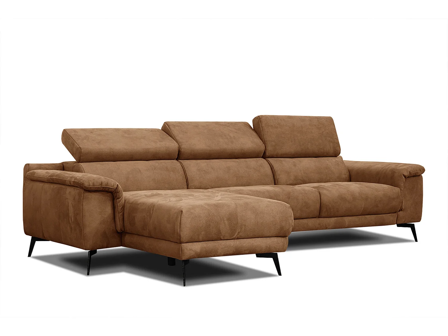 FIERO Ecksofa 4-Sitzer links mit verstellbare Kopfstützen, braun