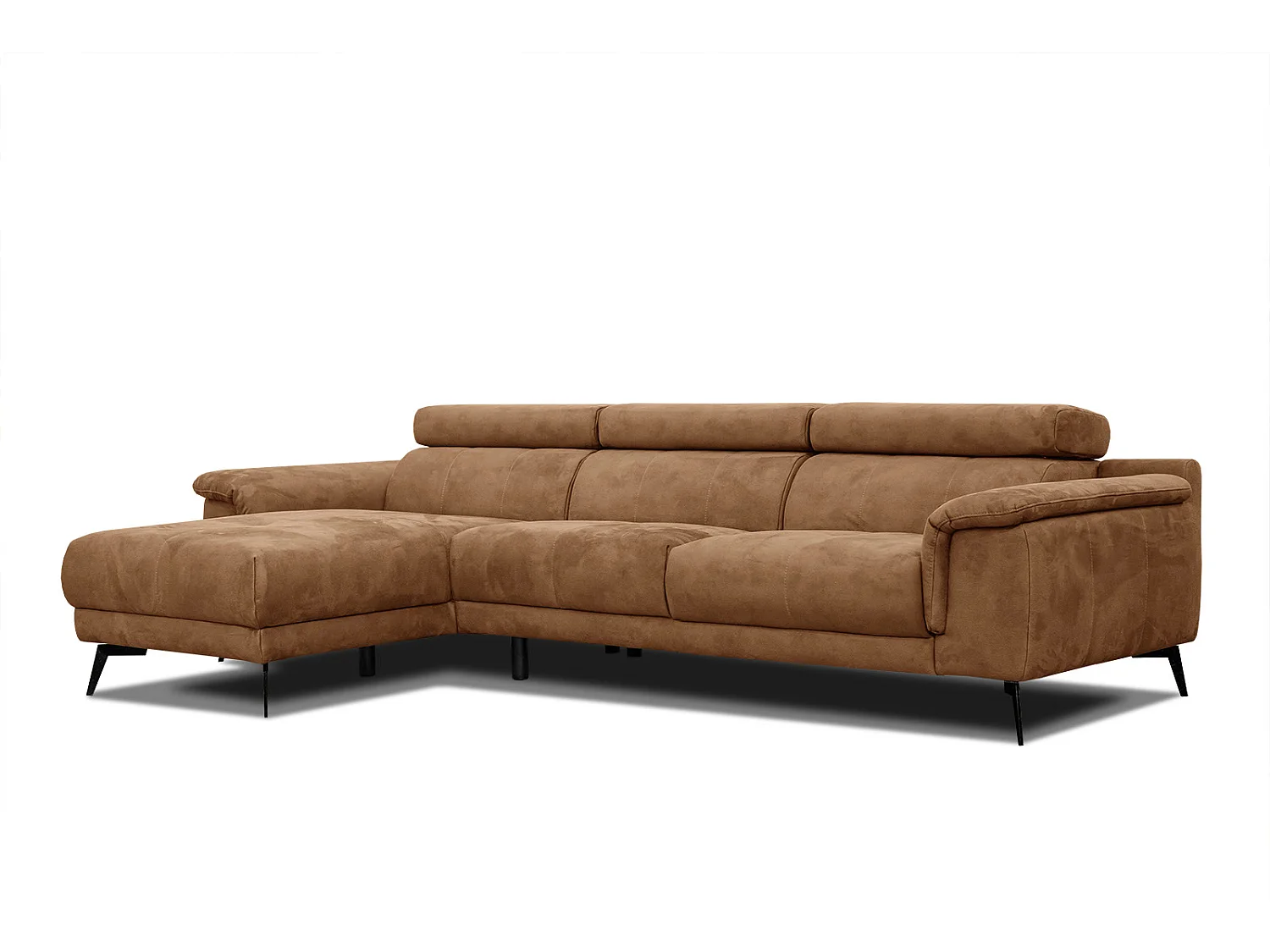 FIERO Ecksofa 4-Sitzer links mit verstellbare Kopfstützen, braun
