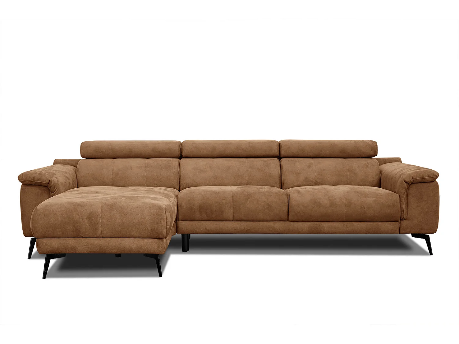 FIERO Ecksofa 4-Sitzer links mit verstellbare Kopfstützen, braun