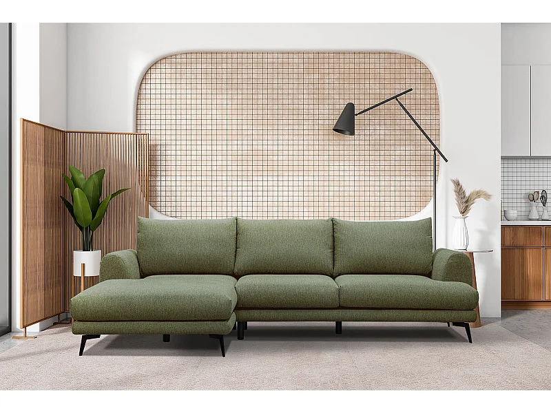 Canapé d'angle gauche 4 places tissu vert - ADRIA