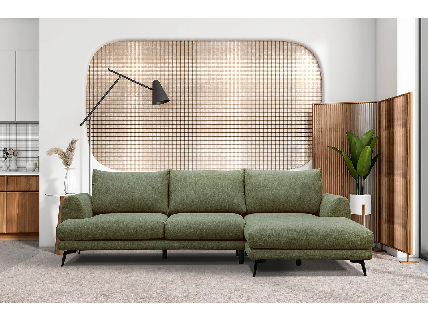 ADRIA Ecksofa 4-Sitzer rechts, olive