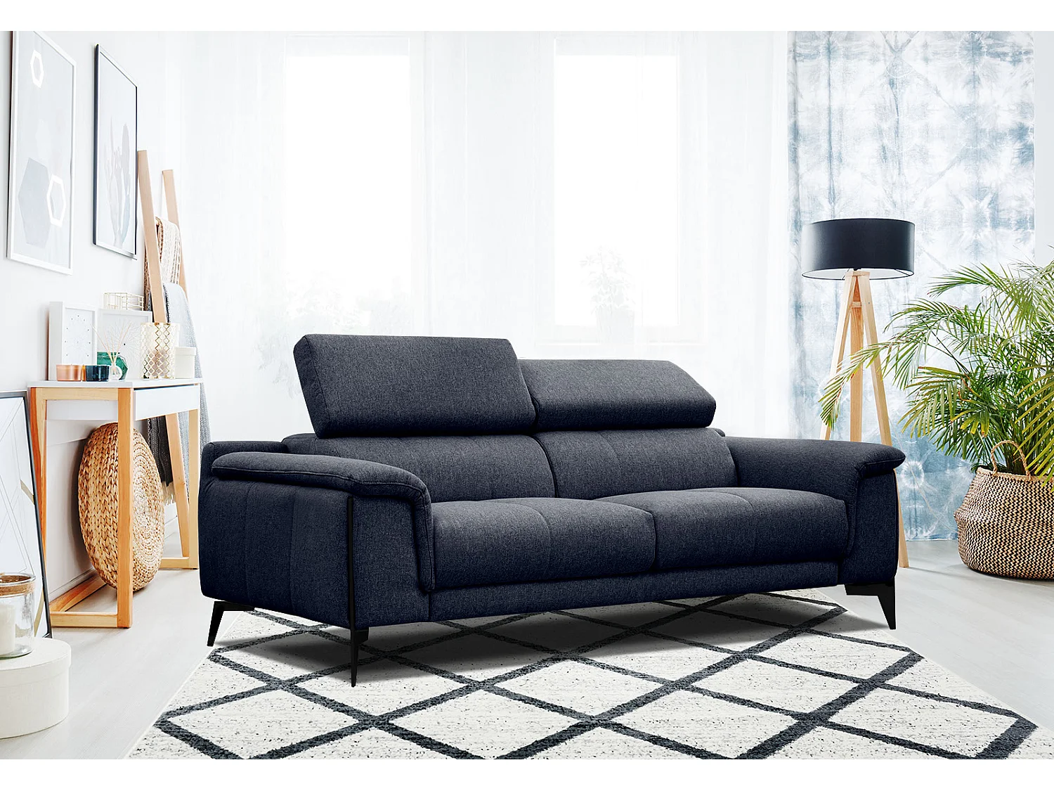 MATERA Sofa 3-Sitzer mit verstellbare Kopfstützen, marineblau