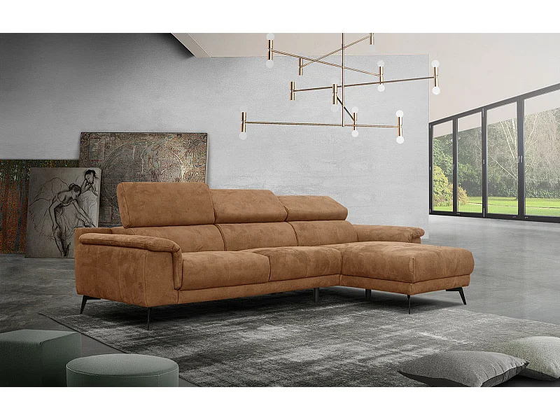 FIERO Ecksofa 4-Sitzer rechts mit verstellbare Kopfstützen, braun