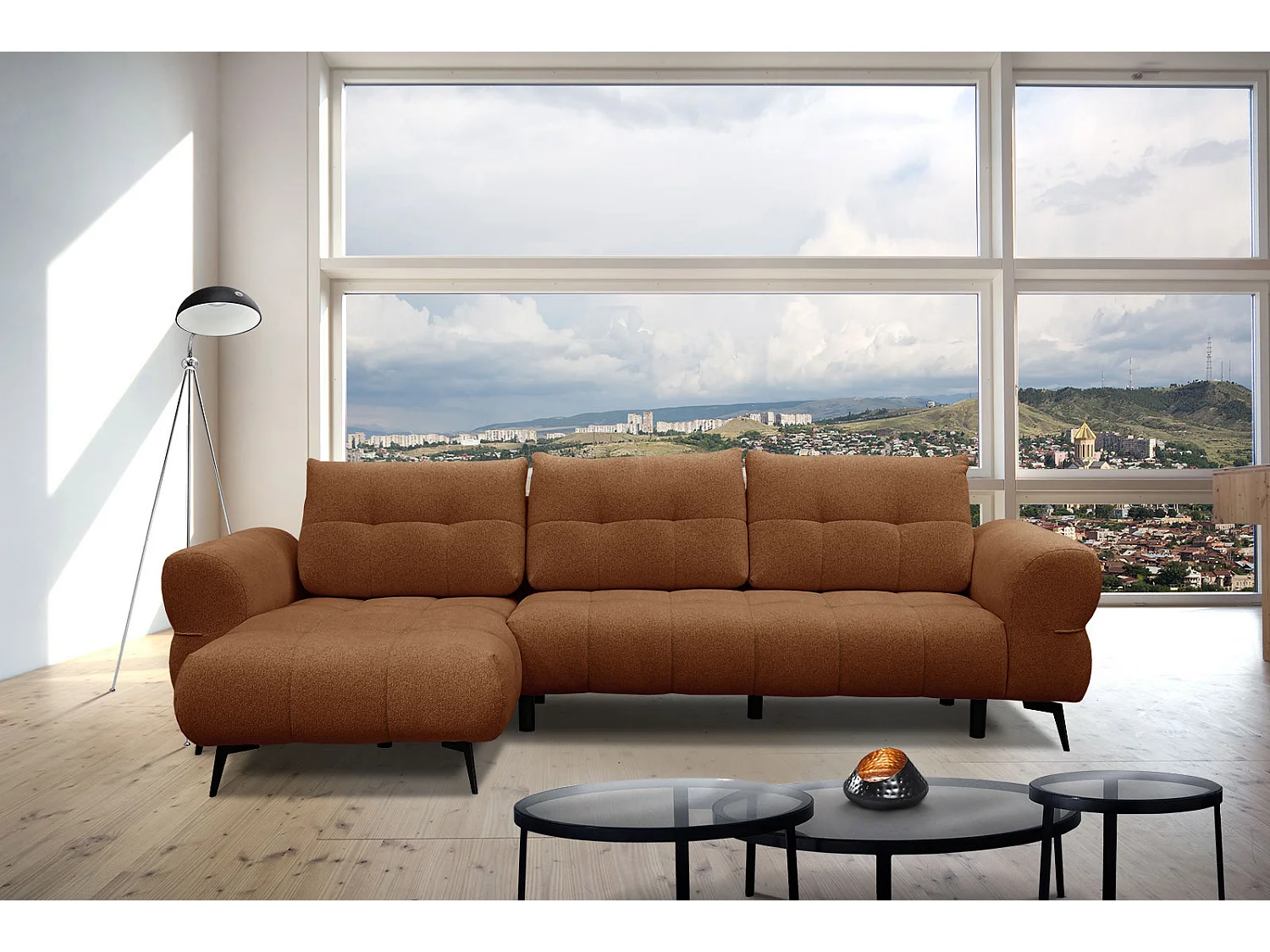 SALVINI Ecksofa 4-Sitzer links, dunkelorange