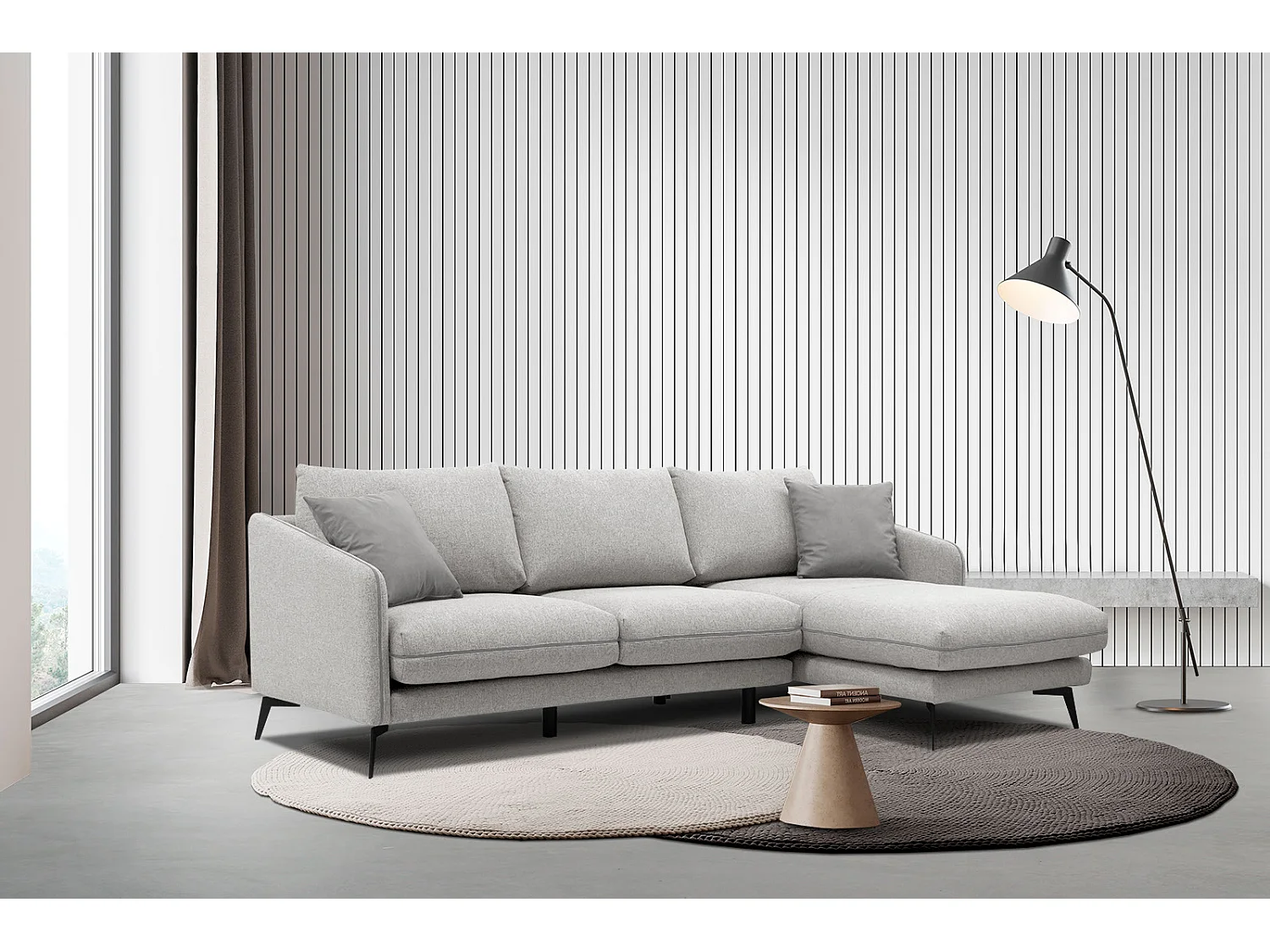 SOGEL Ecksofa 4-Sitzer rechts, hellgrau