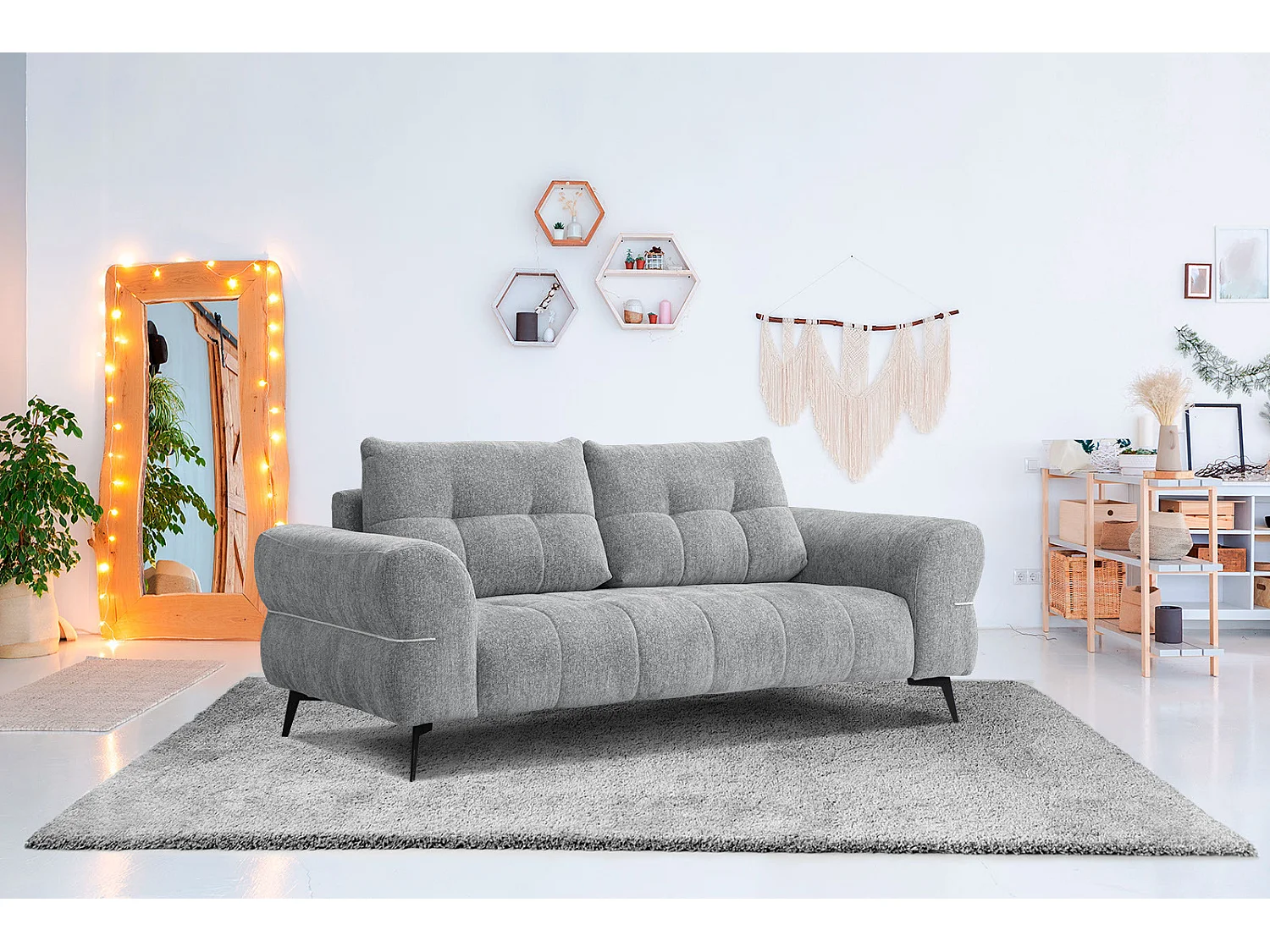 Canapé Salvini 3 places tissu gris moyen