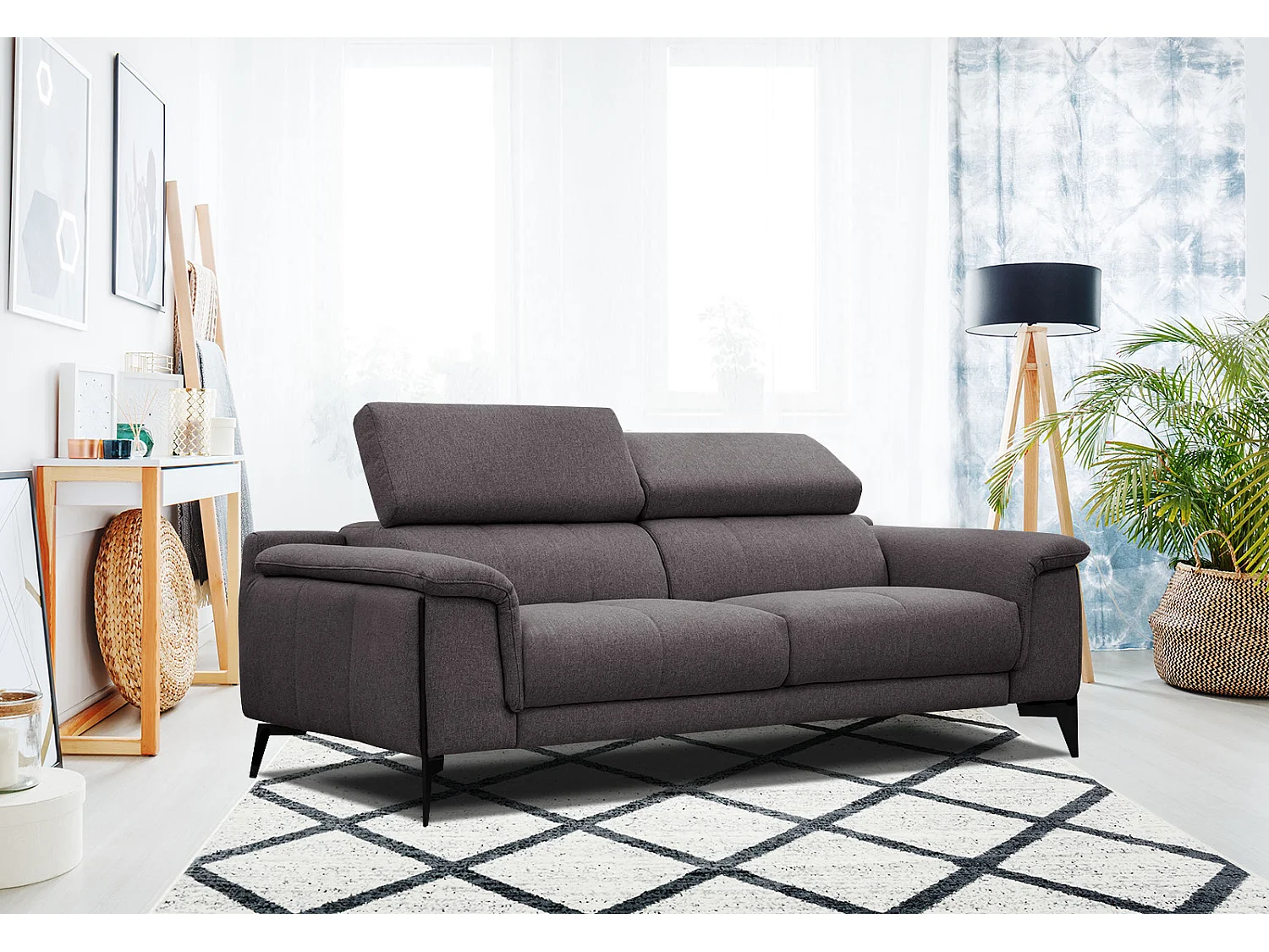 MATERA Sofa 3-Sitzer mit verstellbare Kopfstützen, graphit
