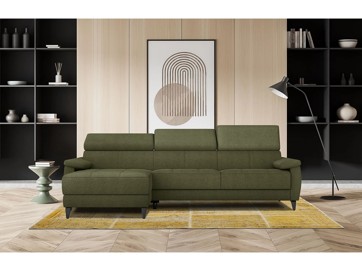 TAUNUS Ecksofa 4-Sitzer links mit verstellbare Kopfstützen, grün